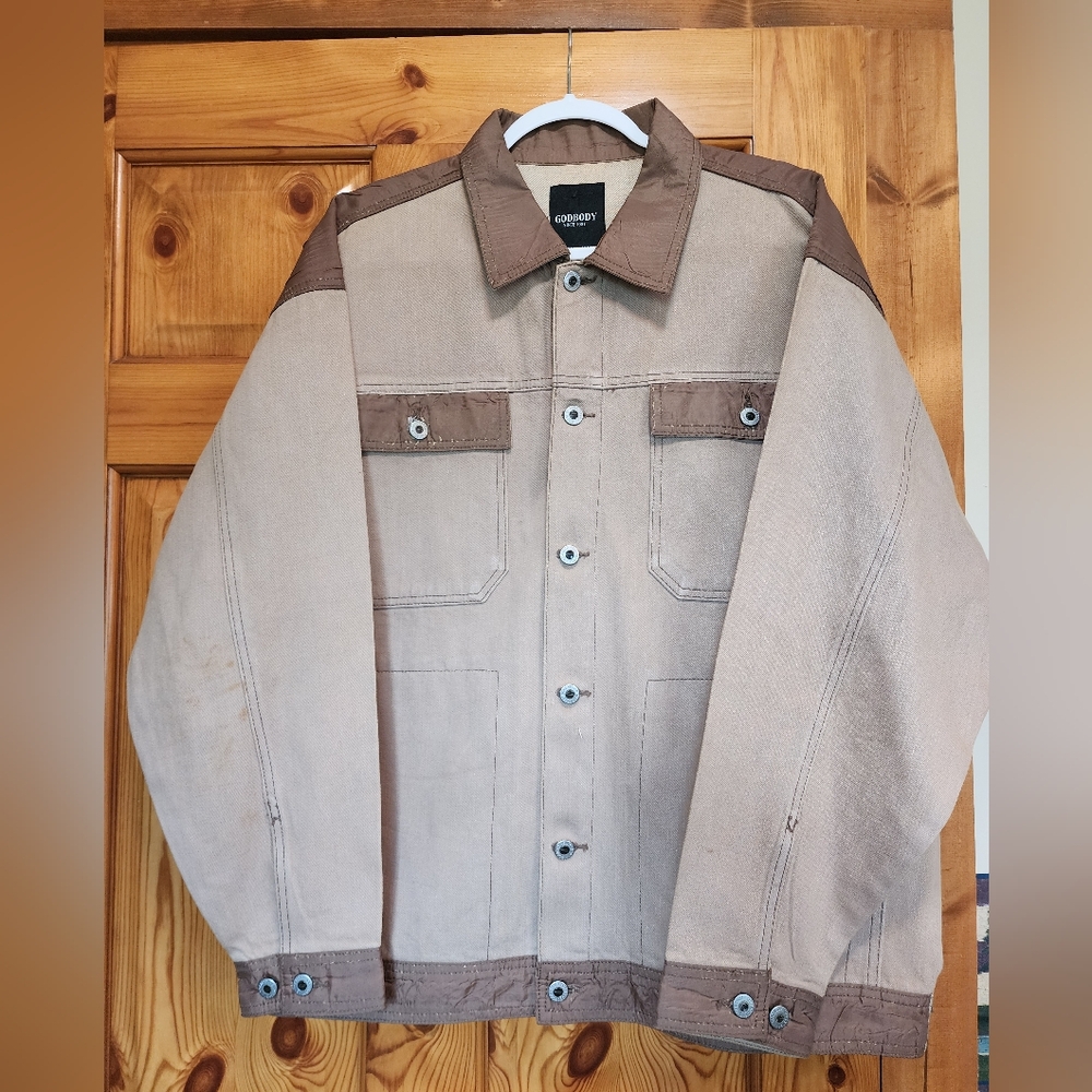 Men's Vintage Godbody Tan and Brown Denim Field Jacket, Size XL